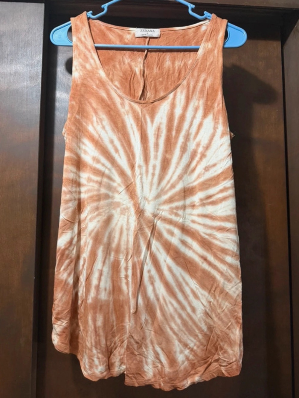 Zenana Outfitters Orange and White Tie-Dye Tank